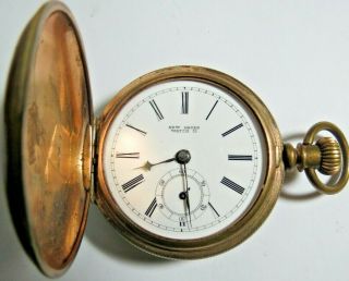 Antique Haven Key Wind Brass Hunter Pocket Watch Gold Tone 18 