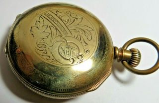 ANTIQUE HAVEN KEY WIND BRASS HUNTER POCKET WATCH GOLD TONE 18 ' S 3