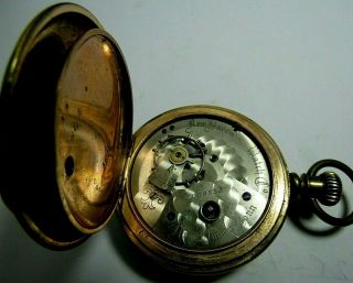 ANTIQUE HAVEN KEY WIND BRASS HUNTER POCKET WATCH GOLD TONE 18 ' S 8