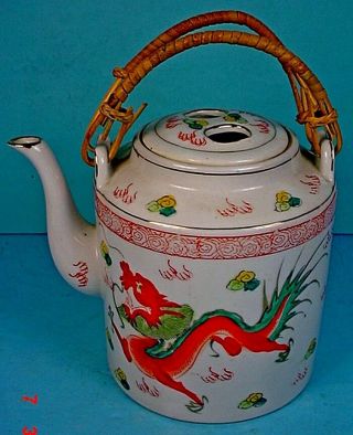 Vintage Chinese Polychrome Enamel Porcelain ‘dragon & Phoenix Bird’ Teapot