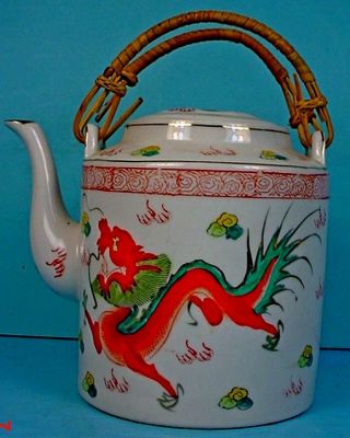 VINTAGE CHINESE POLYCHROME ENAMEL PORCELAIN ‘DRAGON & PHOENIX BIRD’ TEAPOT 2