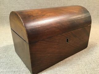 Antique 19th Century Inlaid Mahogany Wood Tea Caddy Dome Top Fitted Interior 2