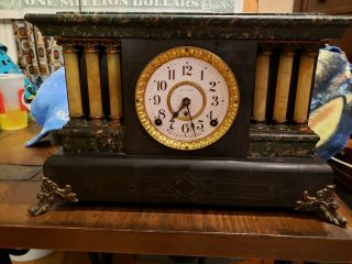 Antique Seth Thomas Adamantine 6 Column Mantle Clock With Lion Head Handle