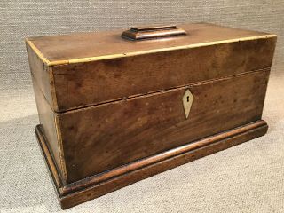 Antique 19th Century Inlaid Mahogany Wood Tea Caddy Mop Inlay Fitted Interior