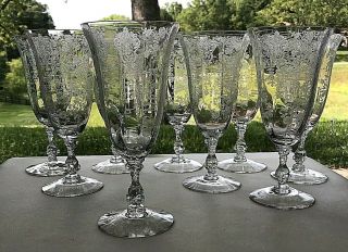 9 Cambridge Glass Rosepoint Rose Point Etched Crystal 12oz Iced Tea Goblets Set