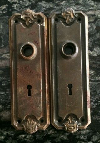 Vintage Door Knob Back Plates Brass Skeleton Key Reclaimed Escutcheon
