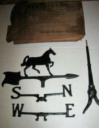 Vintage Old Horse Weathervane Topper Directionals Cast Aluminum W/box