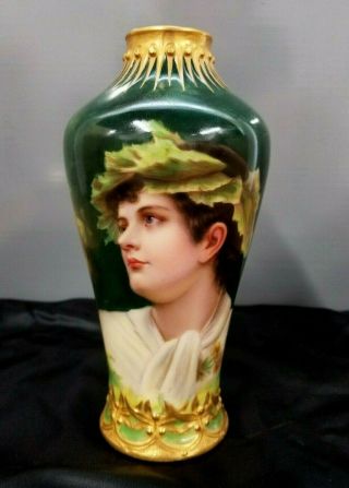 6 " German Porcelain Portrait Vase - Signed