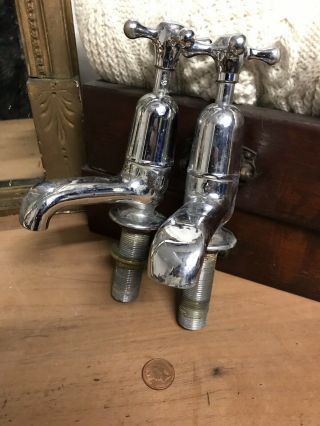 Antique Reclaimed Large Stainless Steel Kitchen Taps Hot Cold Makers Stamp