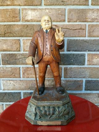 Winston Churchill Wood Sculpture.  Hand Carved Signed 1950