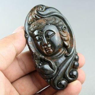 3.  2  China Old Jade Chinese Hand - Carved Ancient Kwan - Yin Statue Pendant 0369