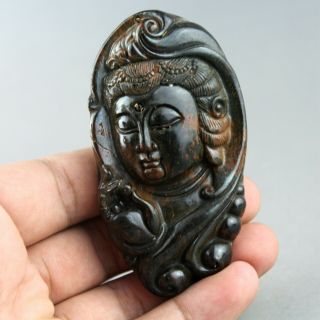 3.  2  China old jade Chinese hand - carved ancient Kwan - yin statue pendant 0369 2