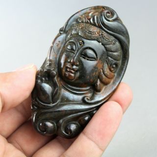 3.  2  China old jade Chinese hand - carved ancient Kwan - yin statue pendant 0369 3