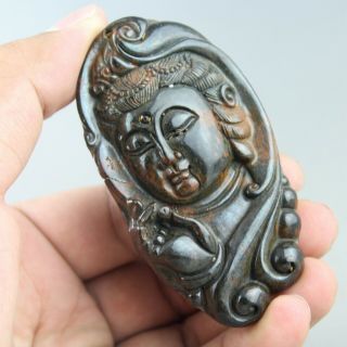 3.  2  China old jade Chinese hand - carved ancient Kwan - yin statue pendant 0369 4