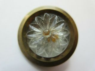 Wonderful Antique Vtg Clear Glass in Metal BUTTON Molded Flower Design 1 