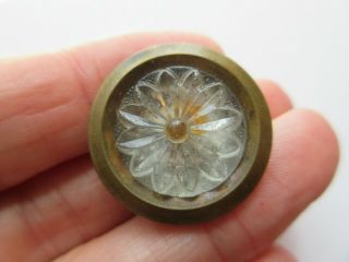 Wonderful Antique Vtg Clear Glass in Metal BUTTON Molded Flower Design 1 