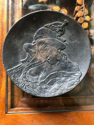 Japanese Antique Bronze (metal) Shallow Bowl Woman Geisha 6 " Signed Risqué