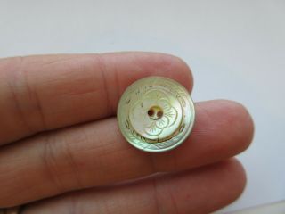 Lovely Antique Vtg Carved Shell BUTTON w/ Incised Flower Design 3/4 