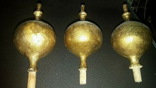 Set Of 3 Antique Wooden Gilded Long Case Clock Finials