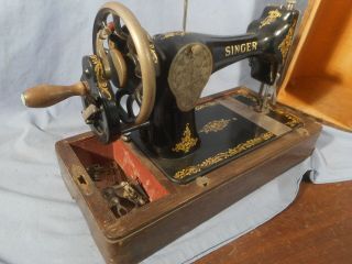 Antique 1910 Singer Early Model 28k Sewing Machine Hand Crank & Case Vtg Estate