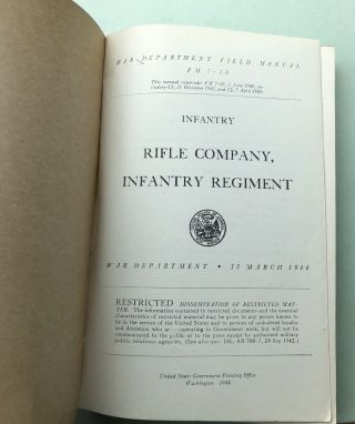 War Department,  Basic Field Guide,  Infantry,  Rifle Company,  FM 7 - 10 WWII 1944 3