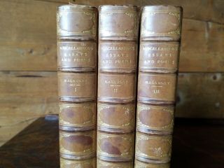 Vintage 1870s 3 Volumes Leather Bound Macaulay Essays & Poems Books Library Den