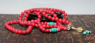 Collected China Turquoise & Red Coral Handmade Necklace