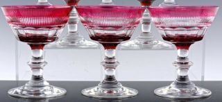 SET OF 8 VINTAGE CONTINENTAL CRANBERRY CUT TO CLEAR CHAMPAGNE GLASSES 2