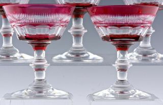 SET OF 8 VINTAGE CONTINENTAL CRANBERRY CUT TO CLEAR CHAMPAGNE GLASSES 3