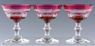 SET OF 8 VINTAGE CONTINENTAL CRANBERRY CUT TO CLEAR CHAMPAGNE GLASSES 4