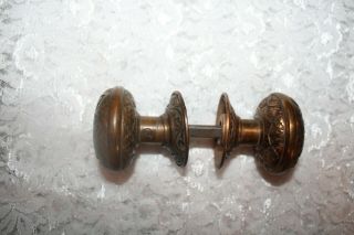 Antique Eastlake Victorian Brass? Door Knob Set w/ Both Back Plates Pair 2
