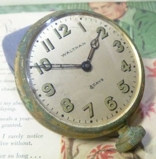 Huge 1926 Waltham Watch Co.  8 Day 15 Jewels Travel / Auto Clock - Runs L@@k