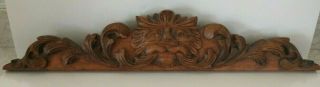 28 " Vintage Hand Carved Wood Door Wall Pediment Topper Unique W/ Face & Scrolls