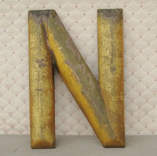 Vintage Carved Wood Gold Letter N From Outside Sign