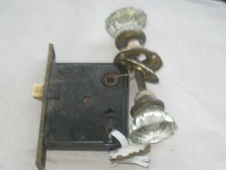 Antique Yale Door Mortise Lock Glass Knobs Rosettes