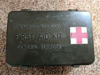 Vtg Army Military General Purpose First Aid Kit Box W/contents,  6545 - 00 - 922 - 1200