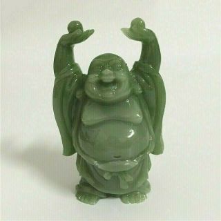 Chinese Feng Shui Laughing Smiling Buddha Statue Sculpture Made Green Stone 2