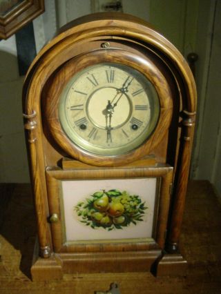 Antique 1874 Early Ansonia Brass & Copper Rosewood " Roman Round Top " Shelf Clock