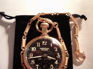 Vintage 16S Pocket Watch Steam Train Theme Case & Luminous Dial Runs Well. 3
