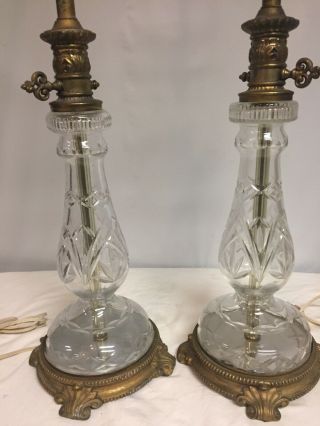 Antique Vtg Brilliant Cut Crystal Glass Regency 22” H Table Lamp Brass Key —vgc