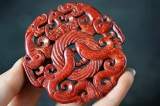 Delicate Chinese Old Jade Carved Two - Sided Dragon Pendant J8