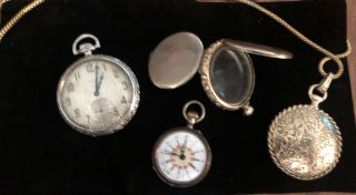 Elgin Pocket Watch & Pocket Watch Case & Small Vintage Watch & Gp Pendant