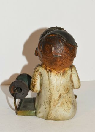 Vtg Antique Crying Baby Metal Souvenir Sewing Pin Cushion & Thread Spool Holder 6