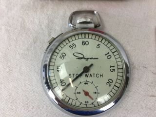 Vintage Rare Ingraham Pocket Stop Watch Timer Silver Wind Up Seconds