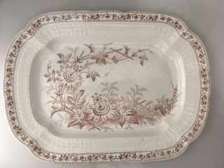 Antique Brown Transferware Platter F.  W.  & Co.  Rare Passion Flower Pattern