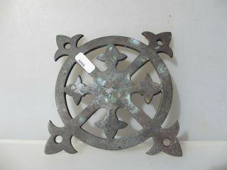 Antique Brass Ormolu Hardware Victorian Gothic Church Mount Cross Plate Fleur