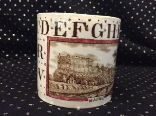 Antique 1890 English Childs Porcelain Abc Mug Transfer Ware Madrid