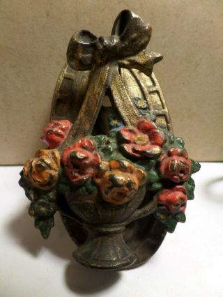Vintage Antique Hubley Cast Iron Door Knocker Flowers In A Basket
