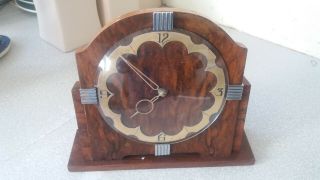 Lovely Vintage Art Deco Wooden / Chrome - Smiths - Mantel Clock - Needs Work