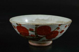 S972: Japanese Kiyomizu - Ware Colored Porcelain Flower Pattern Tea Bowl
